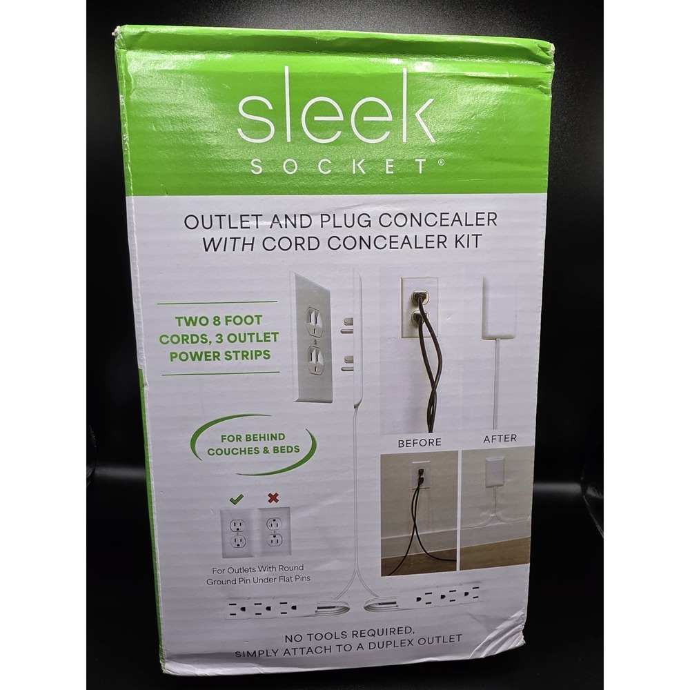 Sleek Socket Outlet & Plug Concealer With 2 - 8 Foot Cords Before and After